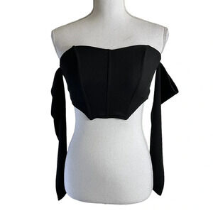 Windsor Black Crop Top Size Small Cold Shoulder Sleeves Corset Boning Pointed